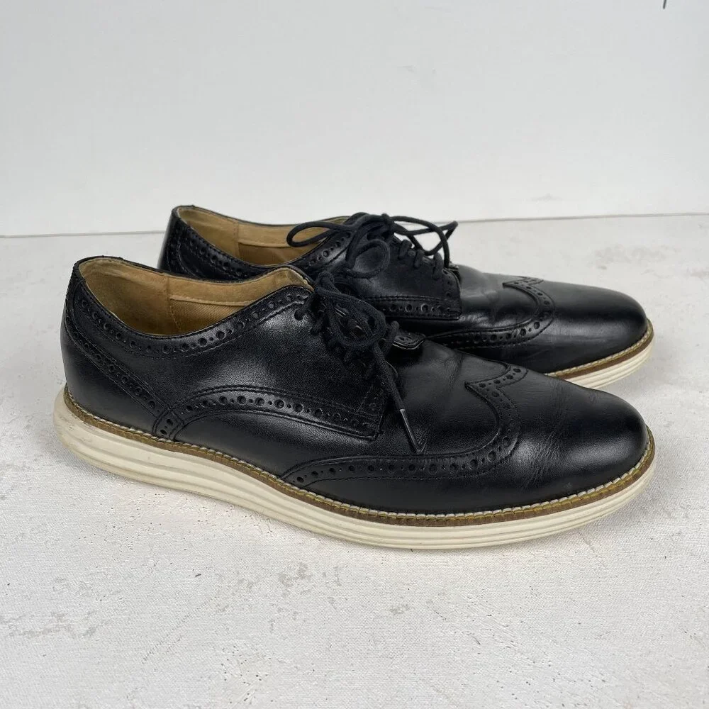 Cole Haan Grand OS Oxfords Mens‎ 8.5 Black Leather Wingtips Formal